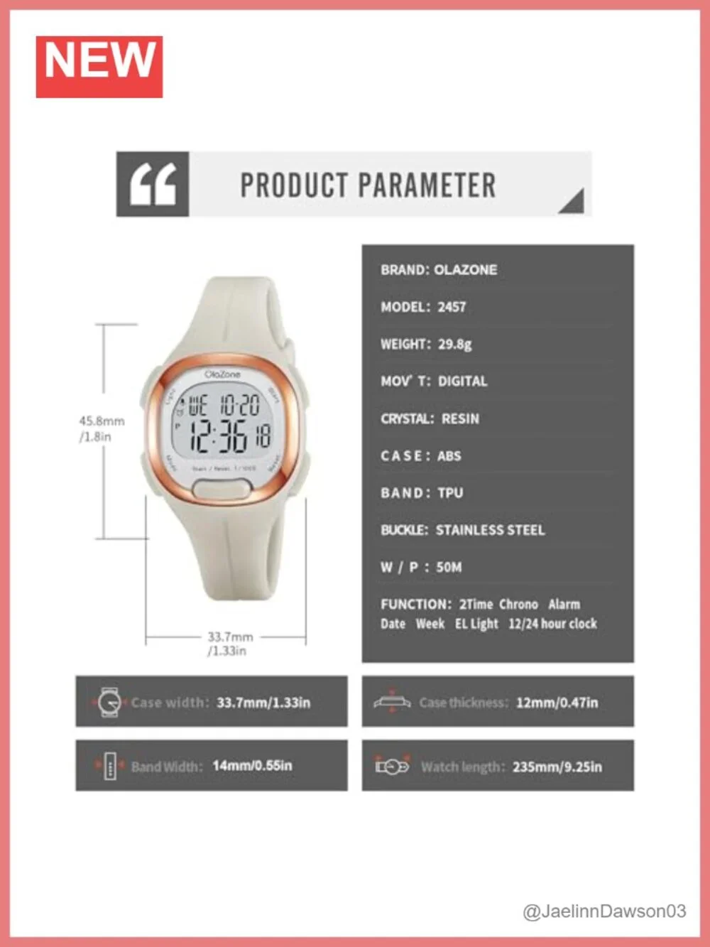Women's Digital Sport Watch Waterproof Chronograph TPU Strap 50M Alarm Stopwatch